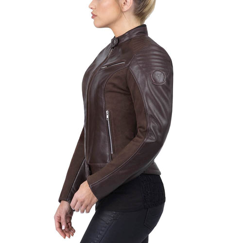 Womens Brown Leather Motorcycle Jacket - Boneshia