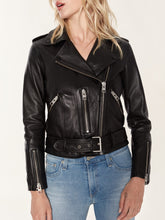 Load image into Gallery viewer, Womens Biker Hem Cuffs Night Black Jacket – Boneshia
