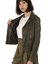 Load image into Gallery viewer, Olive Green Biker Jacket For Women
