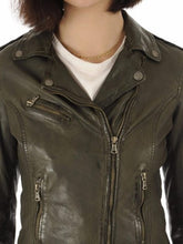 Load image into Gallery viewer, Olive Green Biker Jacket For Women
