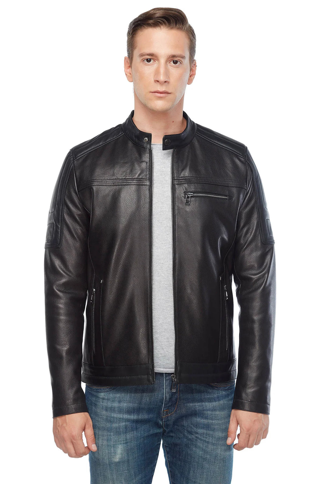 Black Leather Sport Jacket for Men - Boneshia