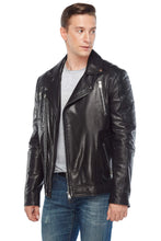 Load image into Gallery viewer, Men&#39;s Black Leather Motorcycle Jacket – Boneshia
