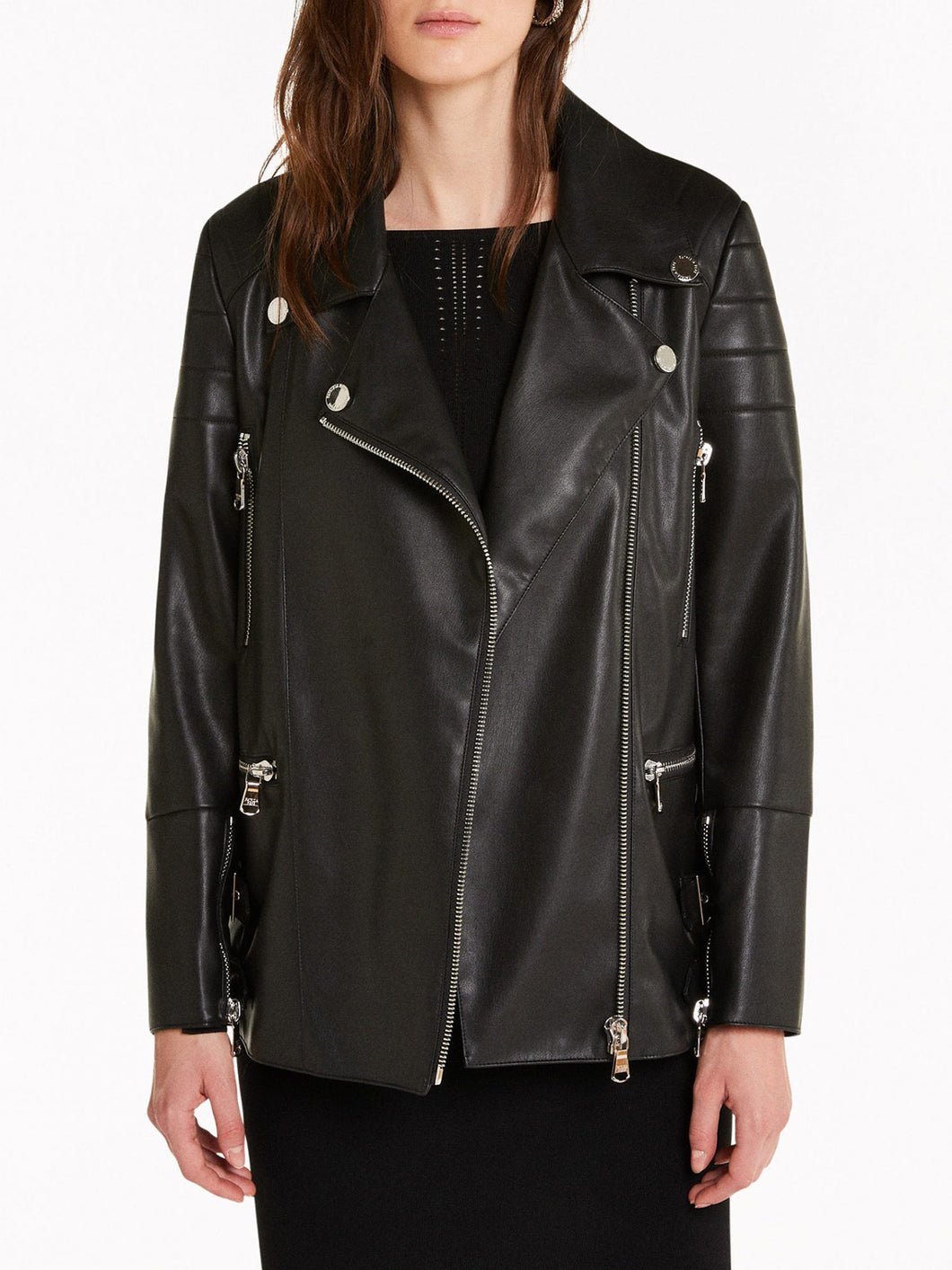 Over-Sized Style Women's Black Faux Leather Jacket
