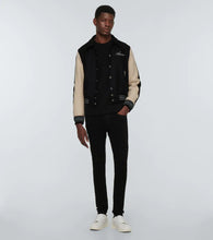 Load image into Gallery viewer, Mens Black and Beige Bone Design Varsity Jacket
