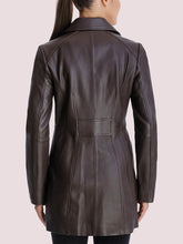 Load image into Gallery viewer, Stylish Womens Black Button Leather Coat
