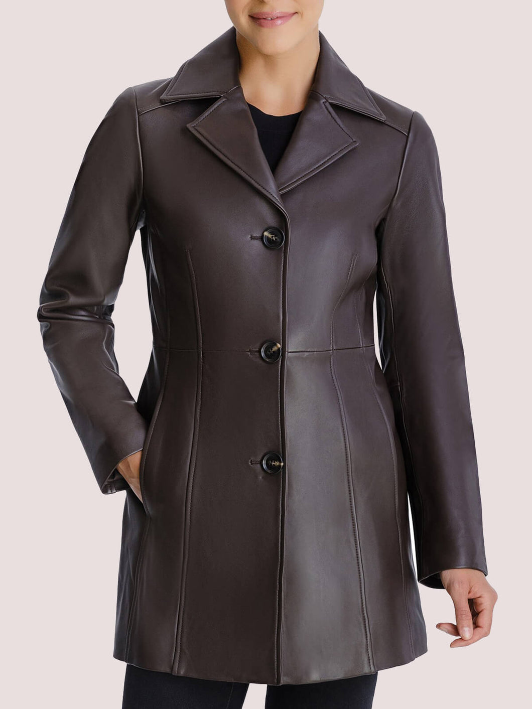 Stylish Womens Black Button Leather Coat