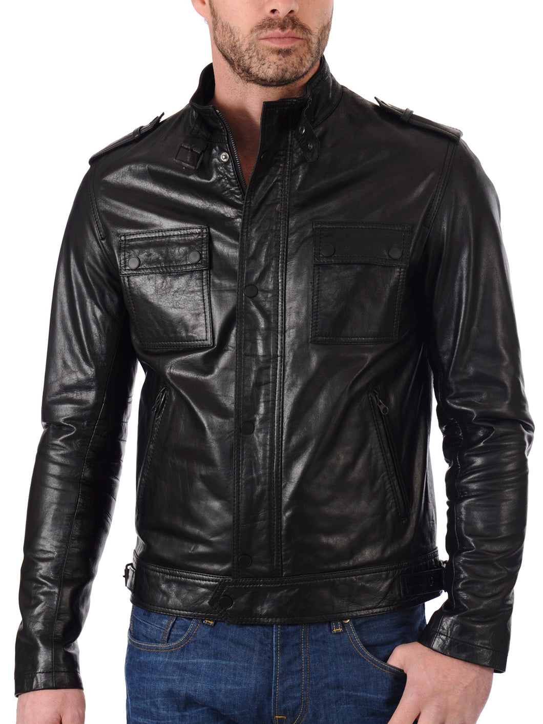 Mens Premium Black Distressed Motorcycle Leather Jacket