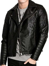 Load image into Gallery viewer, Genuine Leather Black Quilted Biker Jacket
