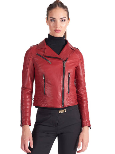 Womens Quilted Red Leather Jacket