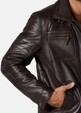 Load image into Gallery viewer, Mens Dark Brown Bomber Leather Jacket
