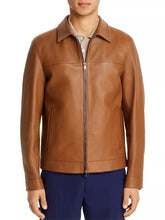 Load image into Gallery viewer, Real Lambskin Brown Leather Jacket - Shirt Collar Cafe Racer Style

