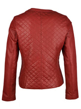Load image into Gallery viewer, Womens Red Collarless Quilted Leather Jacket
