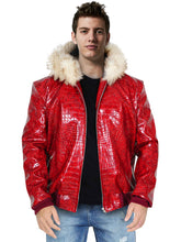 Load image into Gallery viewer, Mens Crocodile Style Read Faux Leather Jacket
