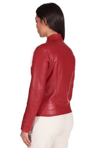 Women Red Leather Motor Cycle Jacket