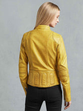 Load image into Gallery viewer, Womens Yellow Bright Casual Leather Jacket
