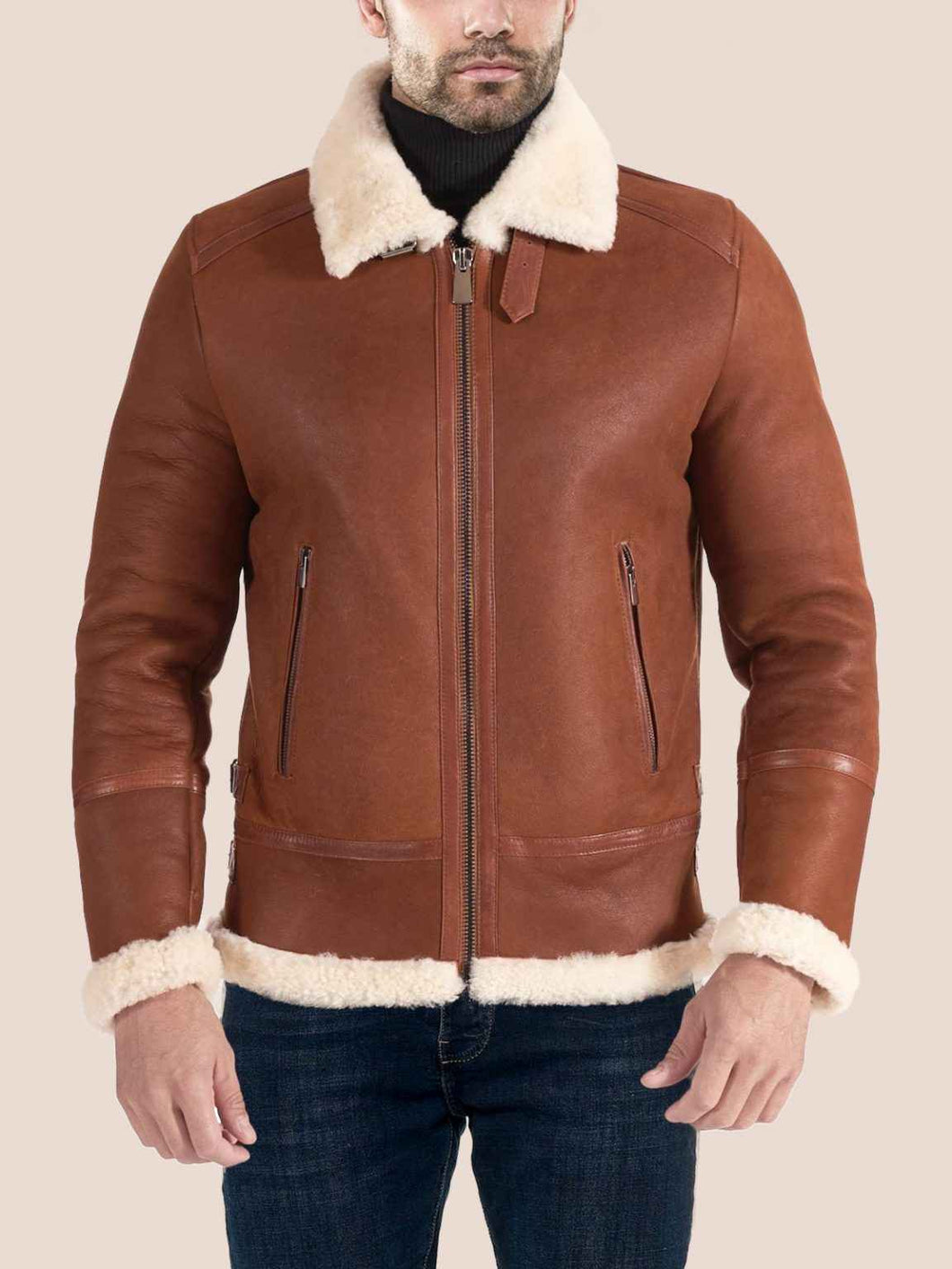 Shearling Fur Collar Biker Jacket For Man