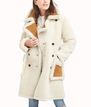 Load image into Gallery viewer, Womens Double Breasted Shearling Leather Coat
