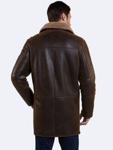 Load image into Gallery viewer, Mens brown Button Closer Shearling Leather Coat
