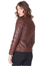 Load image into Gallery viewer, Women Shirt Collar Brown Leather Jacket
