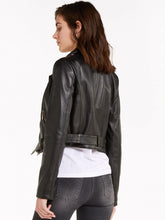 Load image into Gallery viewer, Short-Touch Women&#39;s Black Biker Leather Jacket
