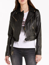 Load image into Gallery viewer, Women&#39;s Black Biker Leather Jacket
