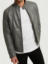 Load image into Gallery viewer, Mens Grey Leather Jacket
