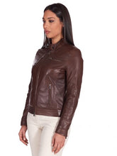 Load image into Gallery viewer, Women Brown Leather Biker Jacket
