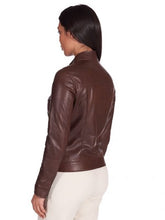 Load image into Gallery viewer, Women Brown Leather Biker Jacket
