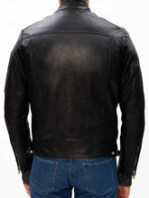 Load image into Gallery viewer, Mens Black Leather Vintage Snap Collar Jacket
