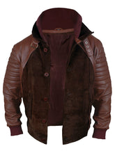 Load image into Gallery viewer, Men Brown Leather Biker Bomber Jacket
