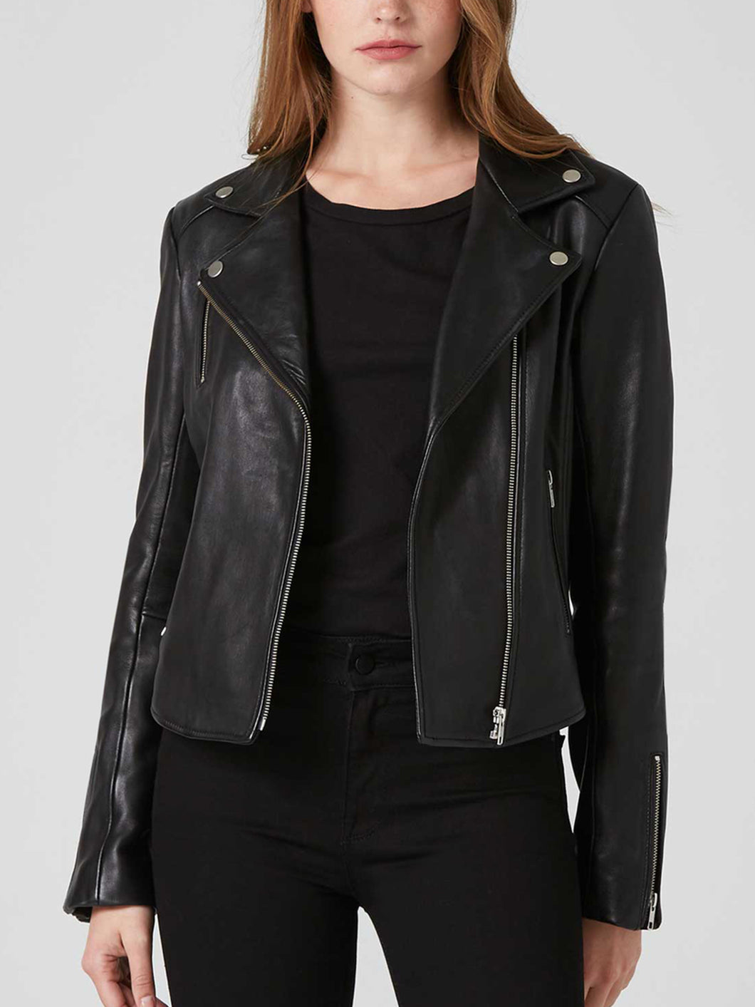Stylish Women Black Leather Biker Jacket