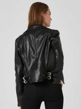 Load image into Gallery viewer, Stylish Women Black Leather Biker Jacket
