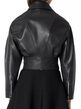Load image into Gallery viewer, Stylish Womens Black Zipper Leather Jacket
