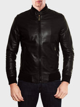 Load image into Gallery viewer, Sven Black Bomber Leather Jacket
