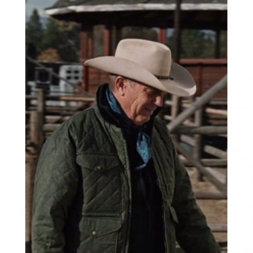 Yellowstone Kevin Costner Green John Dutton Quilted Cotton Jacket