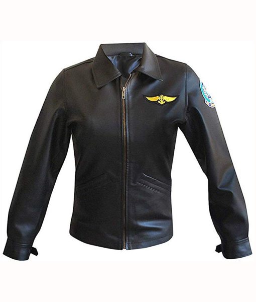 Kelly McGillis Top Gun Pilot Charlie Black Leather Jacket