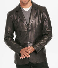 Load image into Gallery viewer, Mens Two Button Black Leather Blazer
