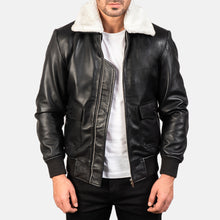 Load image into Gallery viewer, Airin G-1 Black &amp; White Leather Bomber Jacket
