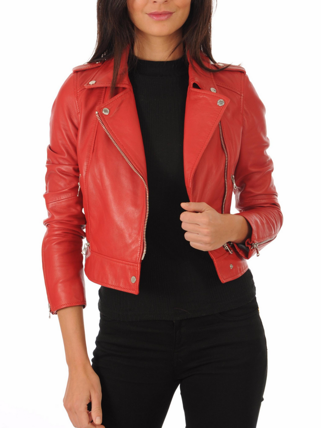 Women’s Latest Style Real Leather Slim Fit Biker Jacket