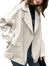 Load image into Gallery viewer, Women&#39;s Faux Leather White Motorcycle Jacket
