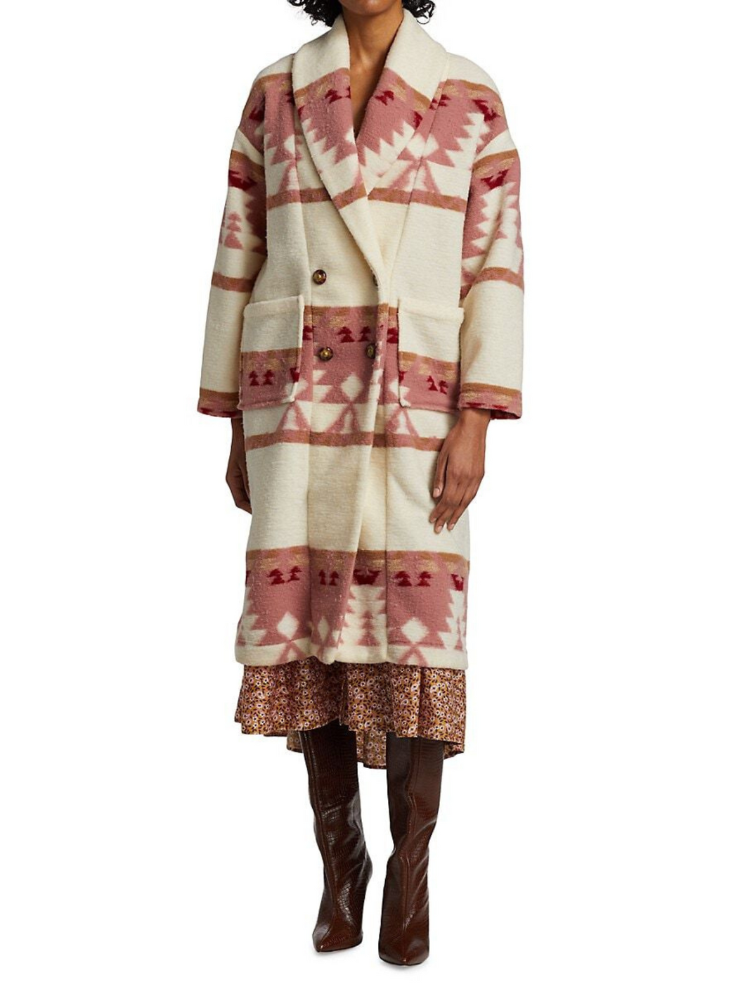 Yellowstone S05 Kelly Reilly Pink Printed Wool Coat