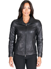 Load image into Gallery viewer, Women’s Casual Leather Black Biker Jacket
