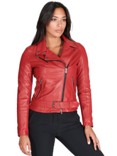 Load image into Gallery viewer, Women’s Red Biker Real Leather Jacket
