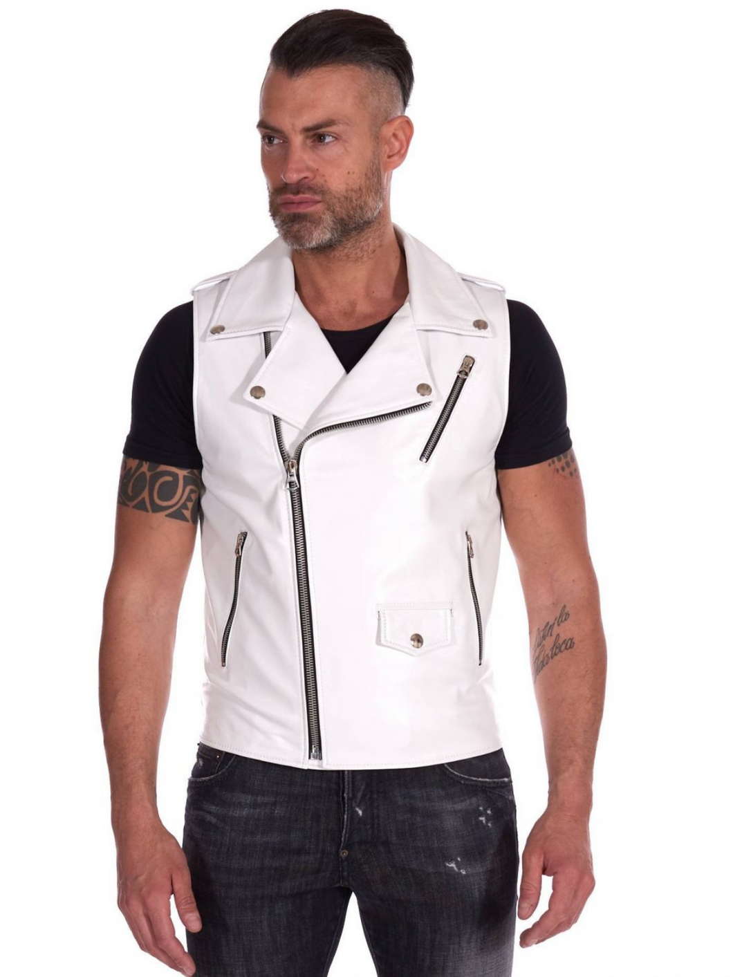 White Genuine Leather Vest For Men