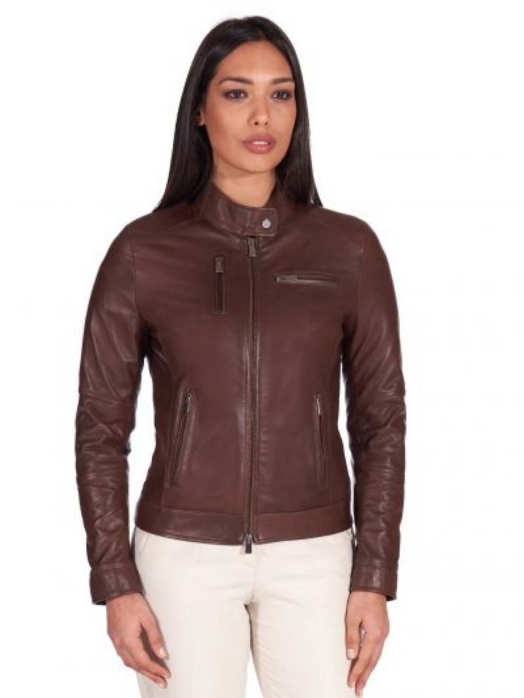 Women Brown Leather Biker Jacket
