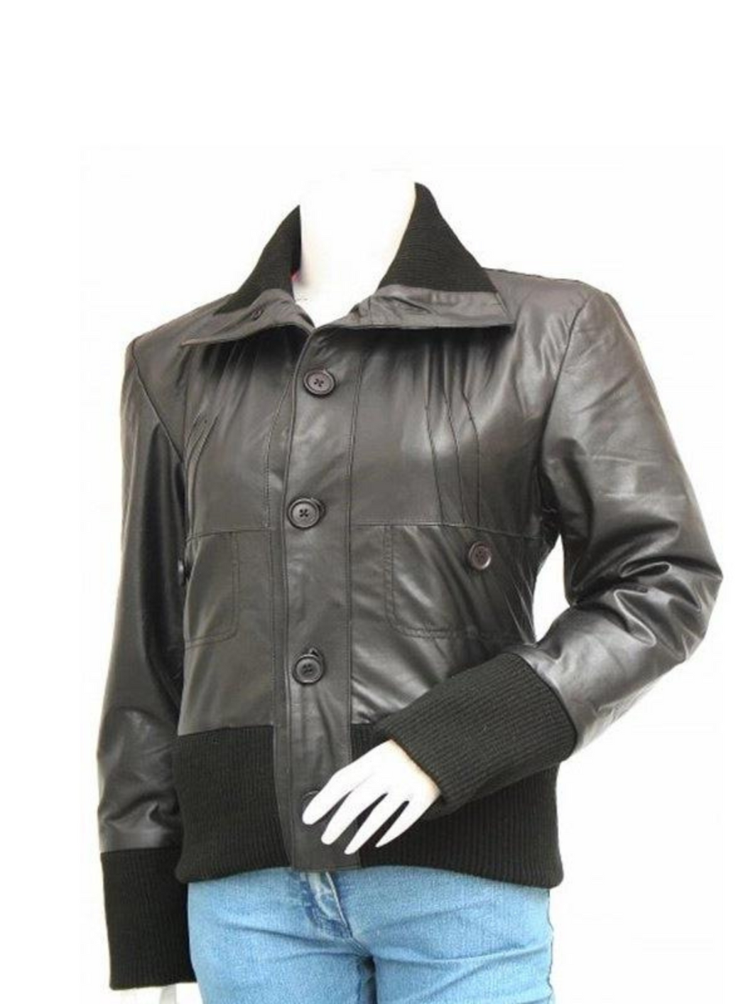 Women’s Fancy Leather Black Bomber Jacket
