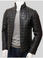 Load image into Gallery viewer, Men’s Quilted Casual Wear Black Leather Jacket
