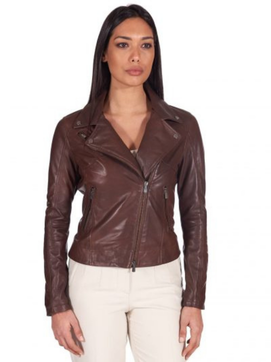 Women Dark Brown Biker Fashion Leather Jacket