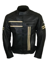 Load image into Gallery viewer, Mens Cafe Racer Black Motorcycle Leather Jacket
