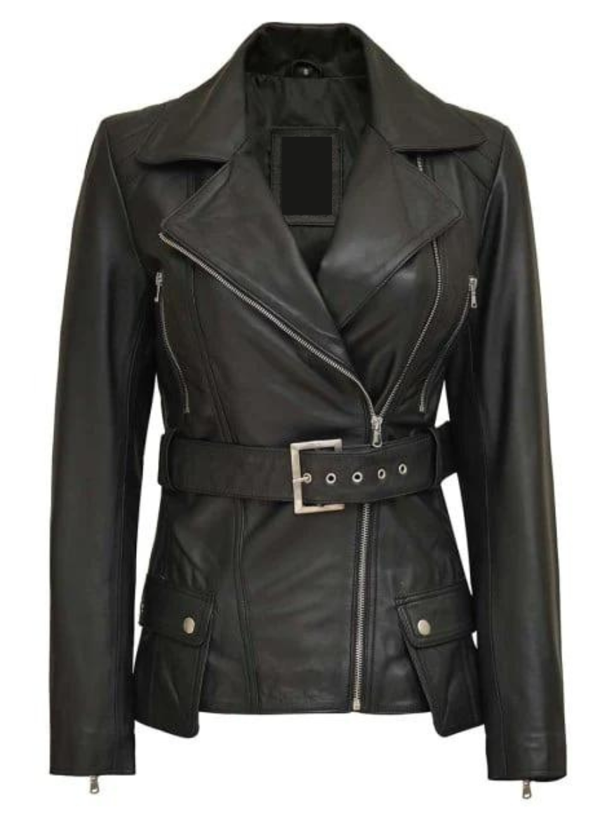 Women's Asymmetrical Black Real Leather Jacket
